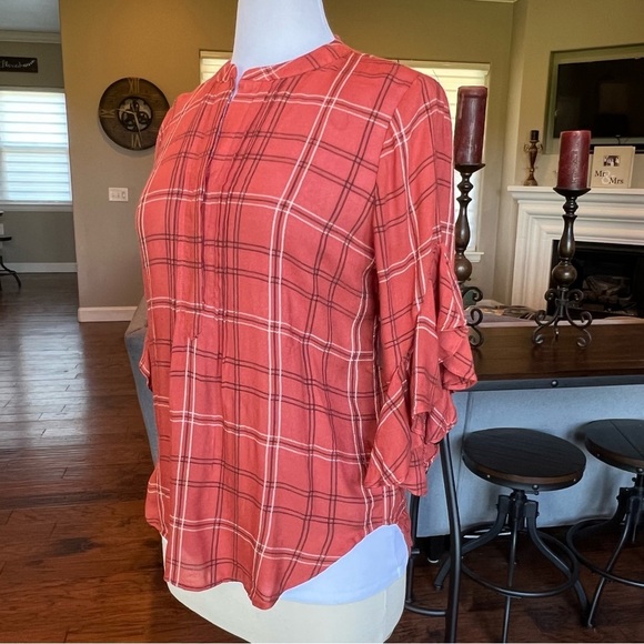 NWT $79 Vince Camuto Women’s Plaid Ruffle Sleeve Shift Size XS Apple Red - Picture 7 of 16